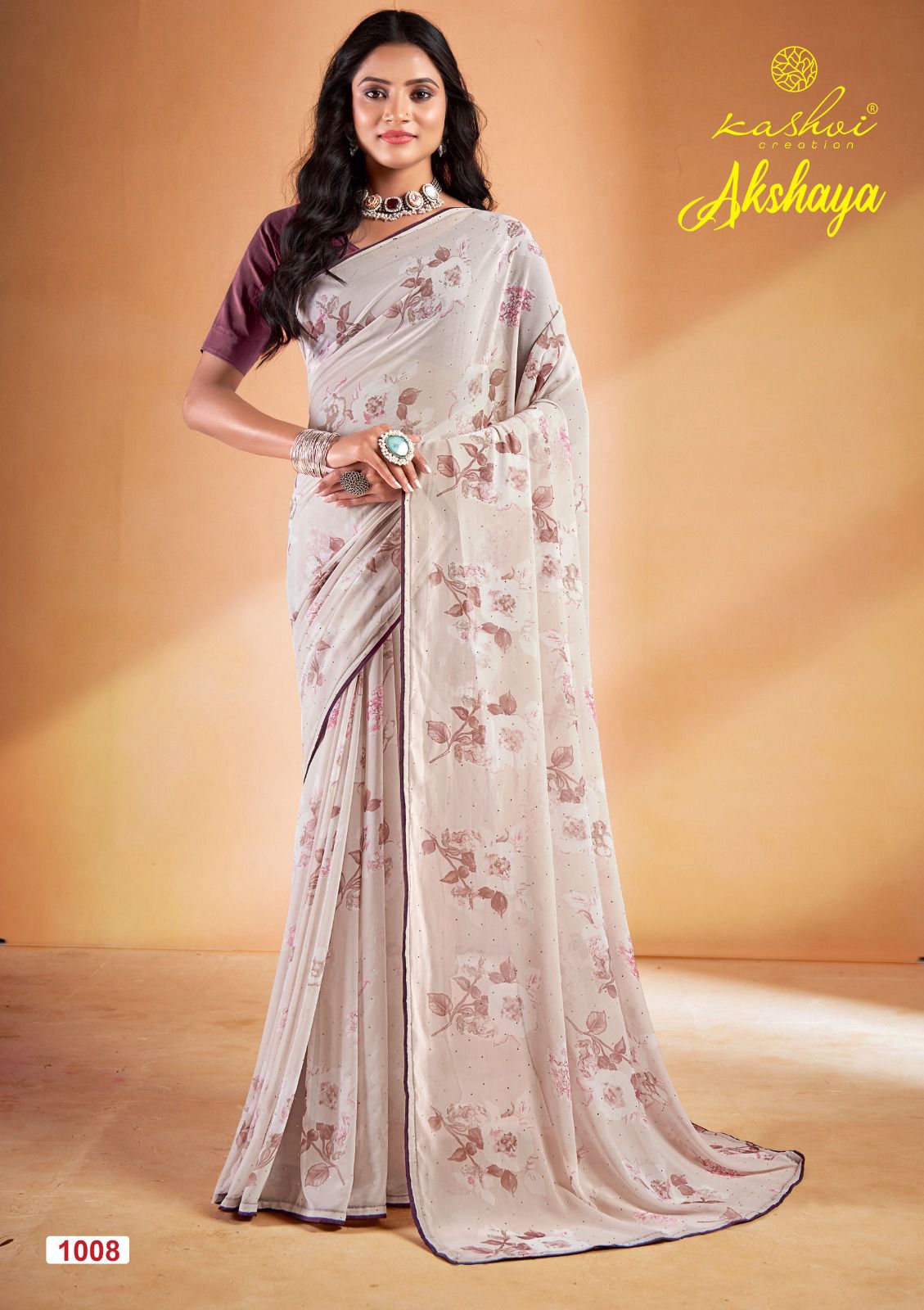 Akshaya By Kashvi Swarovski Work Weightless Printed Sarees Wholesale Price In Surat